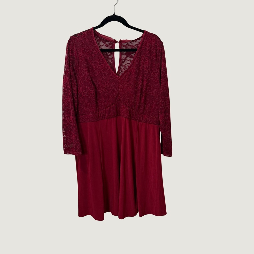 Torrid Fit & Flare Dress Red Lace Long Sleeve Sz 1 (1X) Boho Dark Romantic Goth